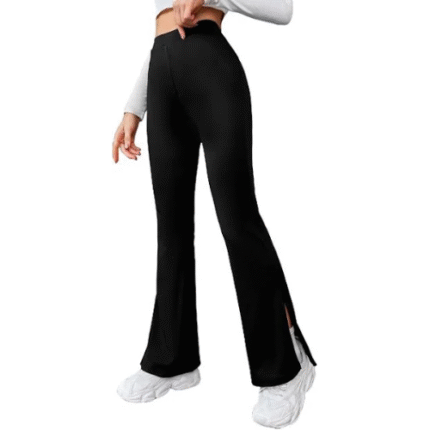 Women's Girls' & Solid Side Split Hem Flare Leg Bell Bottom Pants Trouser